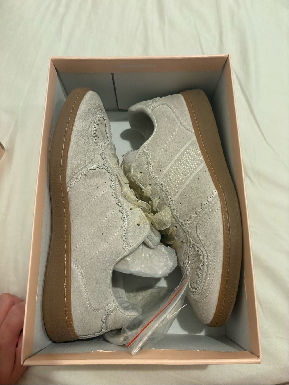Women’s Suede Low-Top Sneakers in Light Gray with Gum Sole